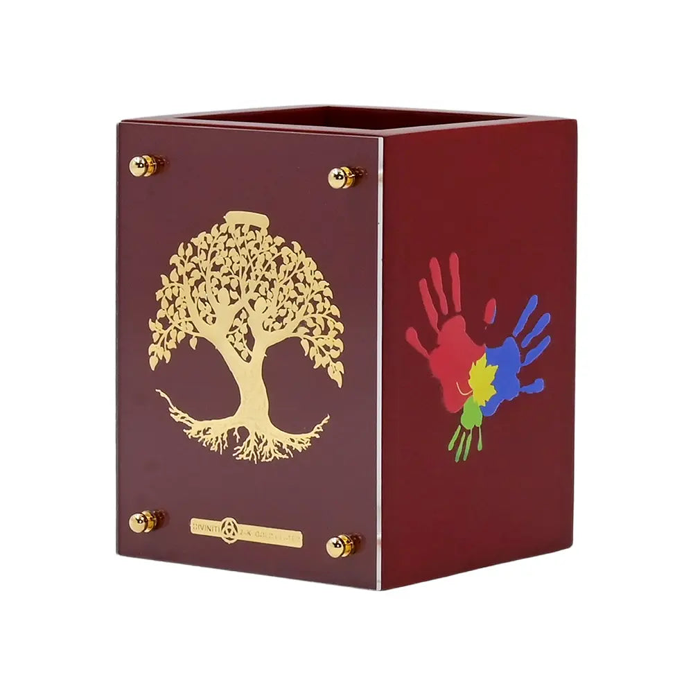 Customized MDF Pen Holder With 24K Gold Plated Tree of Life Foil For Home & Office
