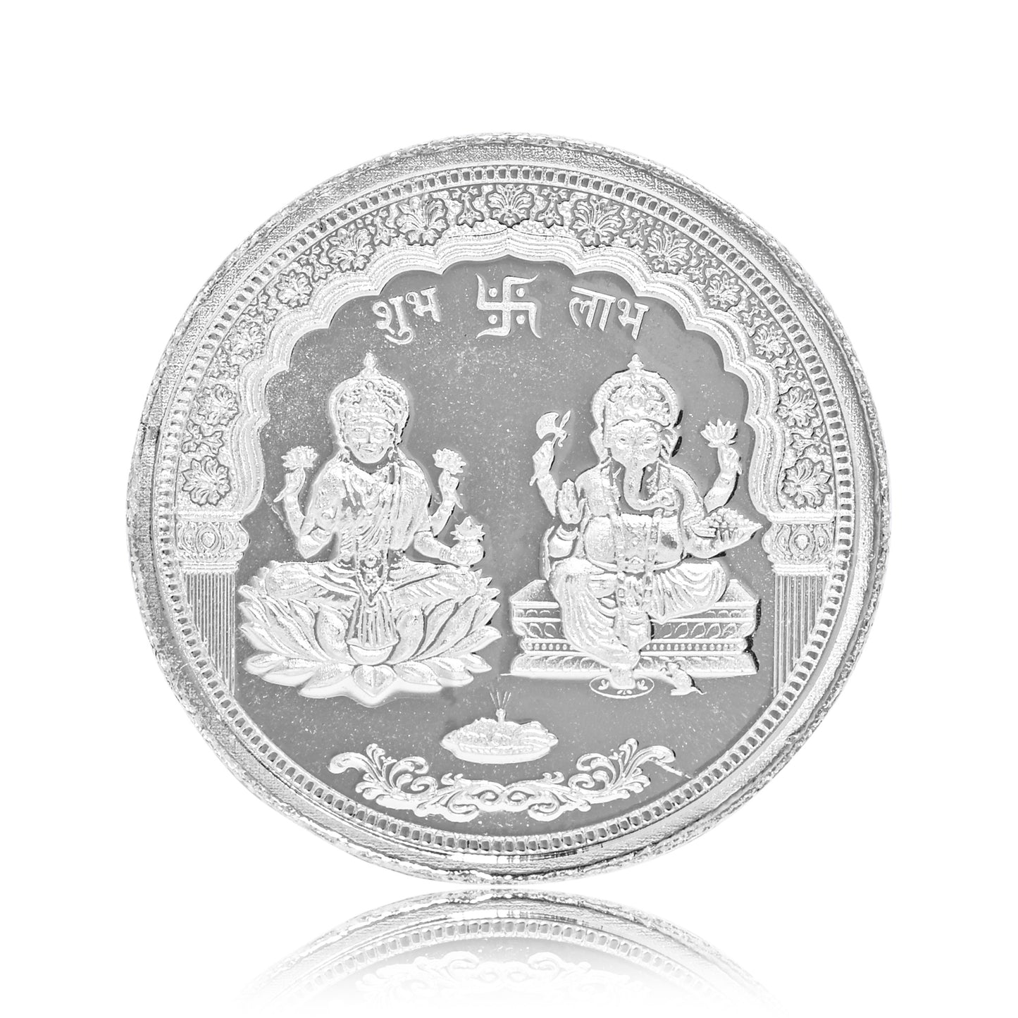 Pure Silver Coin with Laxmi Ganesh and Swastik Emblem of Wealth or Good Fortune for Home & Office Décor, Puja Room Diwali Gift (10g)