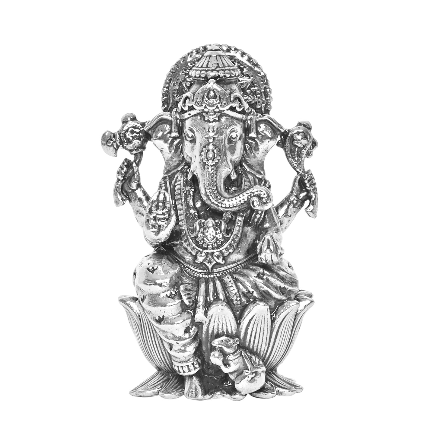 Diviniti 925 Pure Silver Ganesha Idol Statue Exquisite Craftsmanship for Blessings and Abundance for Home Office Décor, Tabletop, Puja Room Gift (4x5.1 CM, 51g)