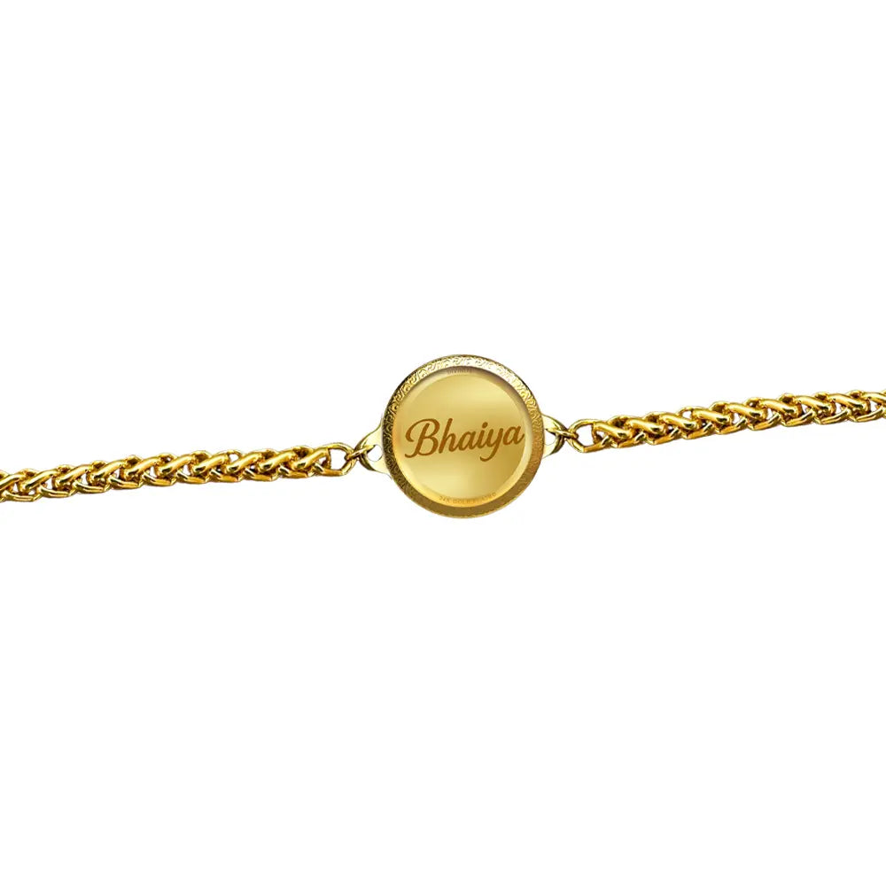 Personalized Chain Rakhi with 18MM 24K Gold Plated Foil Divine Raksha Bandhan Gift