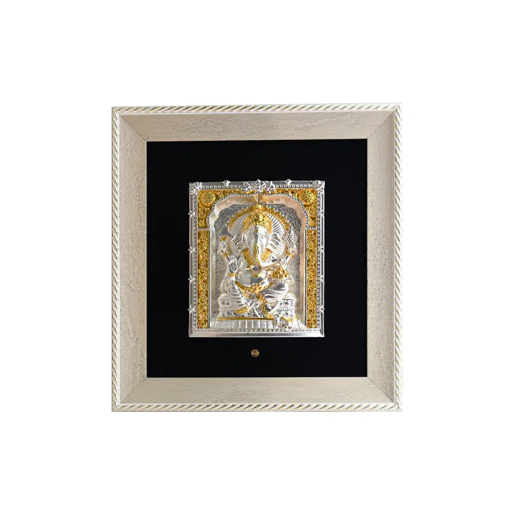 Exquisite 999 Silver & 24K Gold-Plated Lord Ganesha 3D Relief Wall Art | Elegantly Encased in a European Frame | Perfect for Home Temples, Décor & Luxurious Gifting