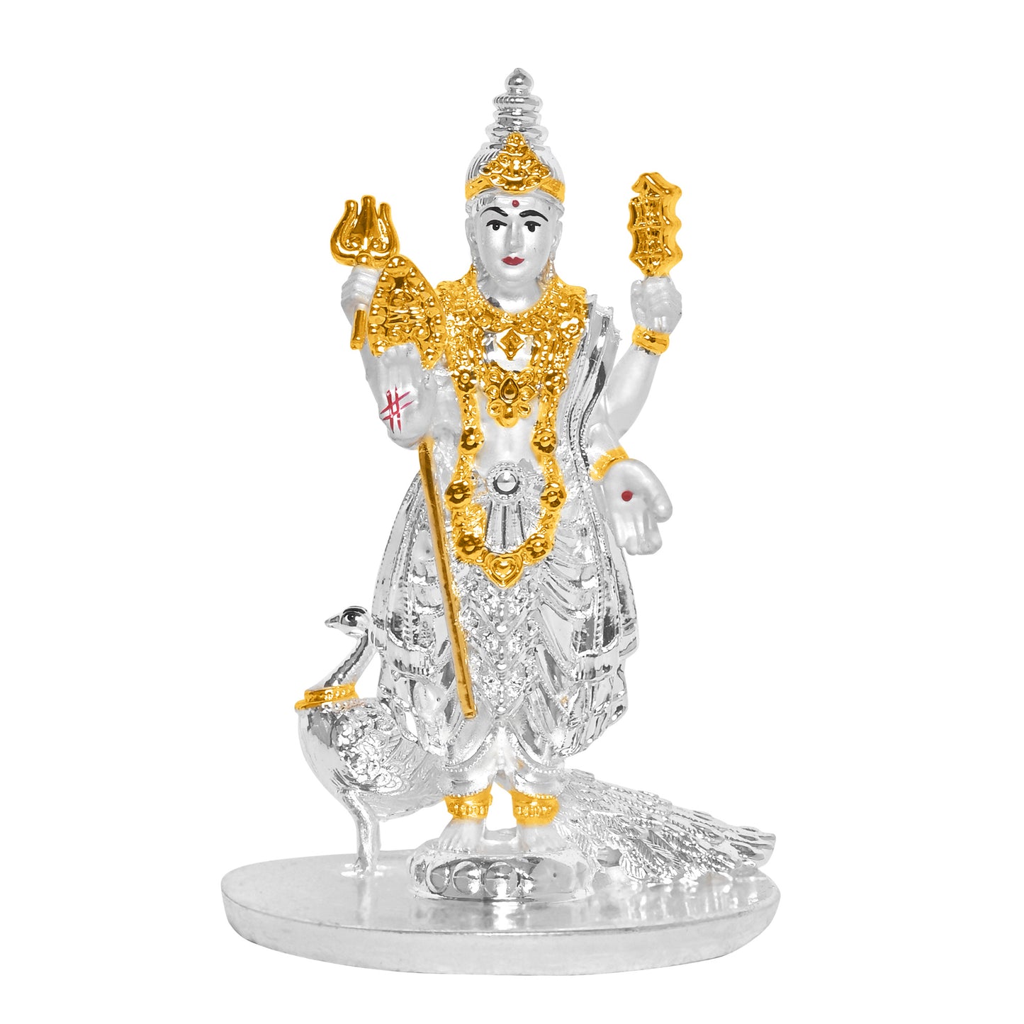 Diviniti 999 Silver Plated Kartikeya Idol Statue Exquisite Spiritual Symbol of Victory for Home & Office Pooja Room Gift (8x5 CM)