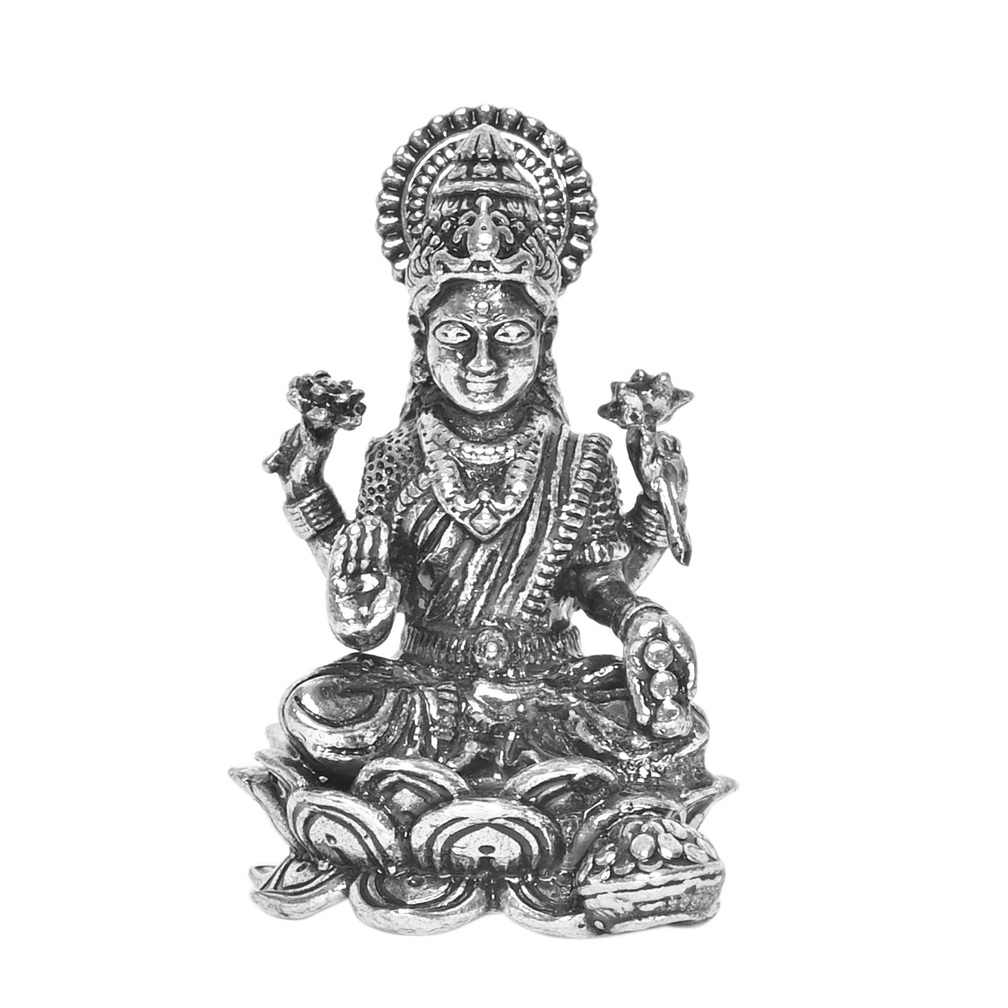925 Pure Silver Laxmi Ji Idol Statue Divine Elegance Wealth and Prosperity for Home Office Décor, Tabletop, Puja Room Gift (7.5x13.9 CM, 139g)