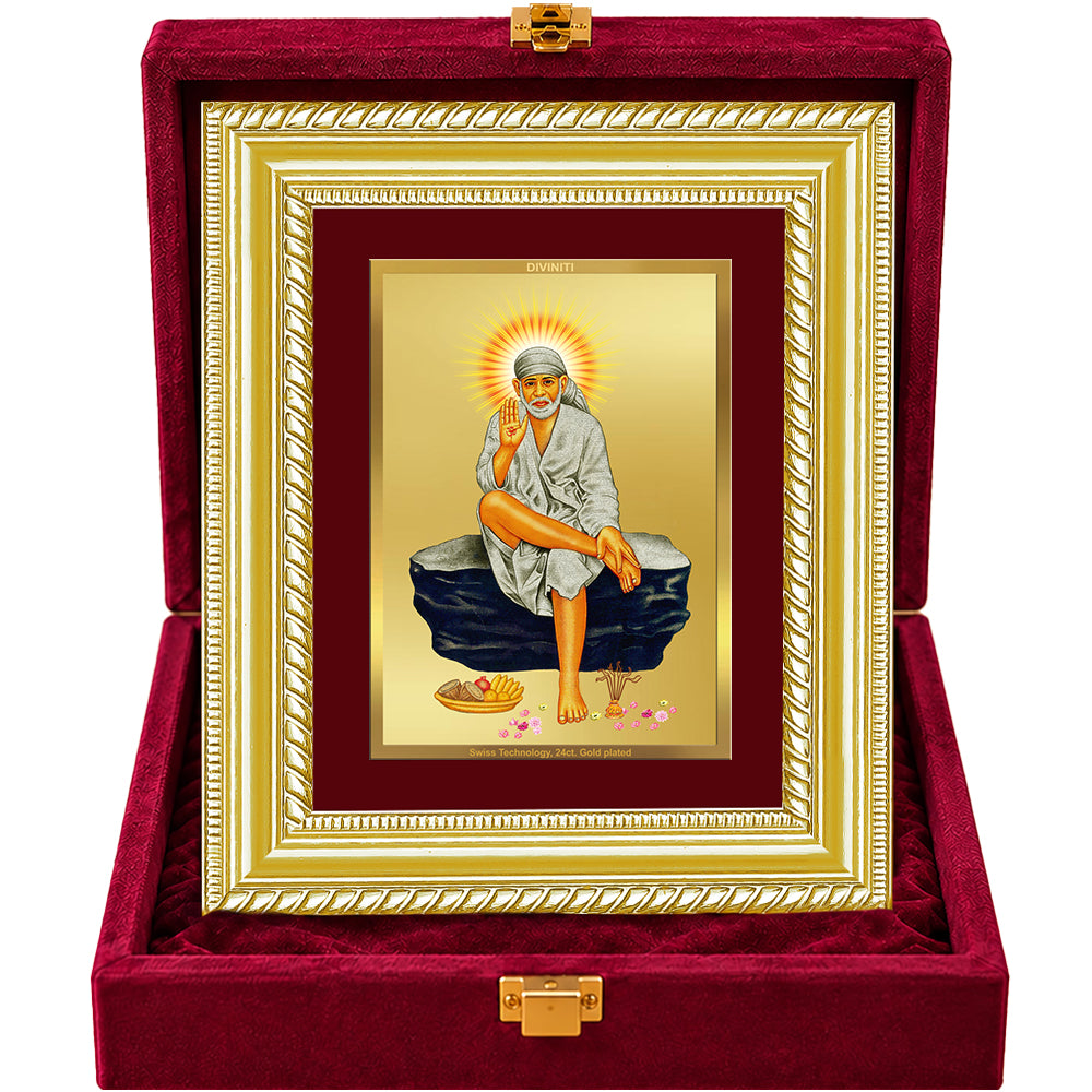 24K Gold-Plated Sai Baba Frame | Premium Gift Box | 21.5x17.5 CM