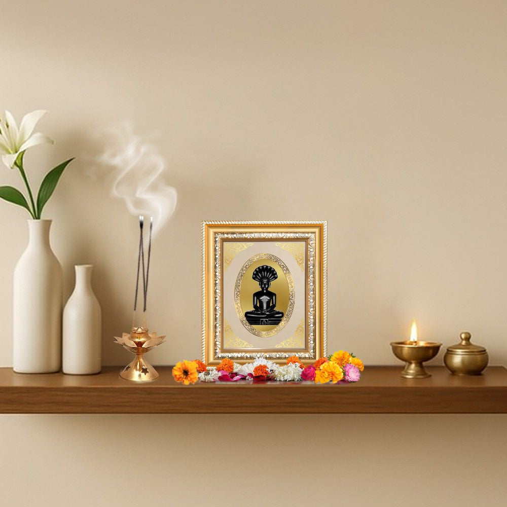 Lord Parshvanath Divine Jain Tirthankara Sacred Protection & Liberation Royal Tabletop Frame in 24K Gold Plated Foil