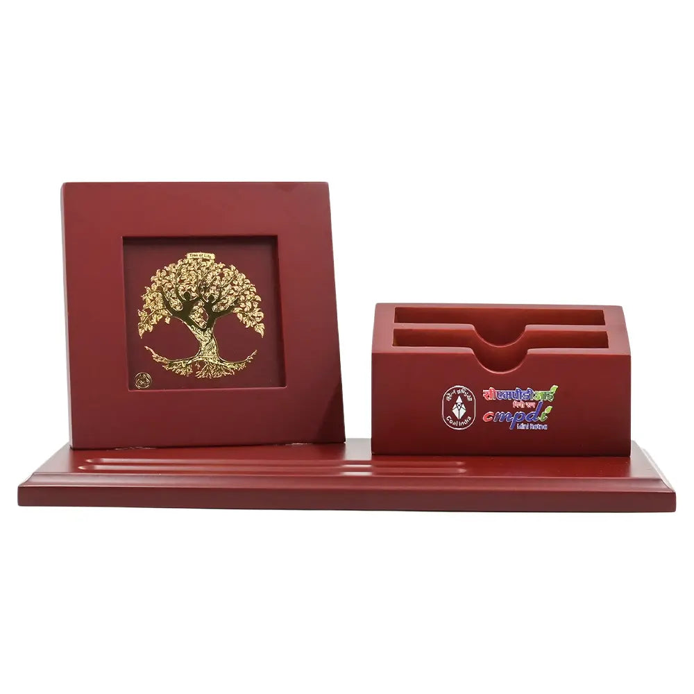 Customized MDF Pen Holder With 24K Gold Plated Foil Tree of Life Frame For Home & Office