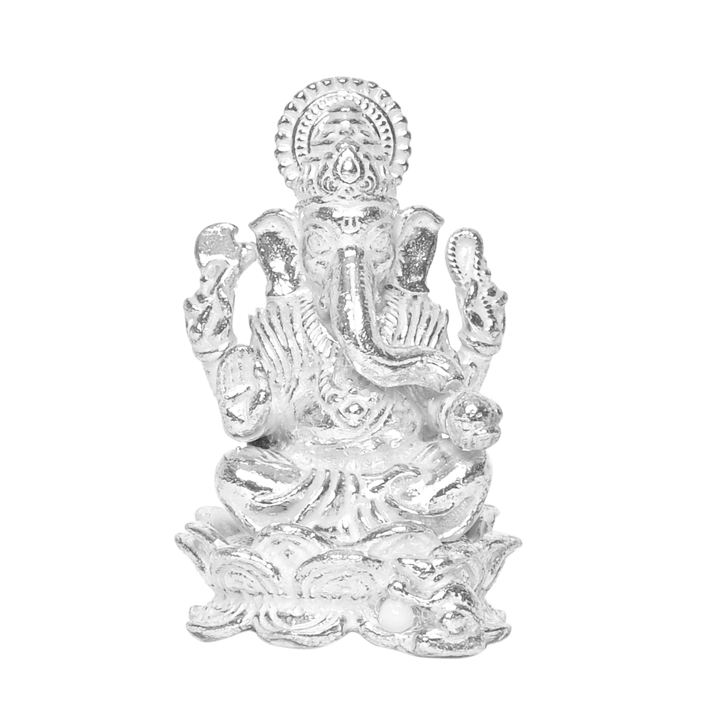 925 Pure Silver Ganesha Idol Statue Exquisite Craftsmanship for Blessings and Abundance for Home Office Décor, Tabletop, Puja Room Gift (7.5x12.7 CM, 127g)