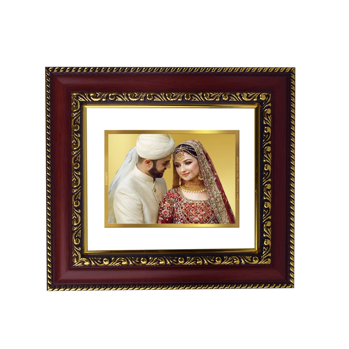 DIVINITI 24K Gold Plated Foil Photo Frame With Customized Photo Printed | Personalized Gift for Birthday, Marriage Anniversary & Celebration With Loved Ones DG 105 Size 1 (17.7x15.7 CM)