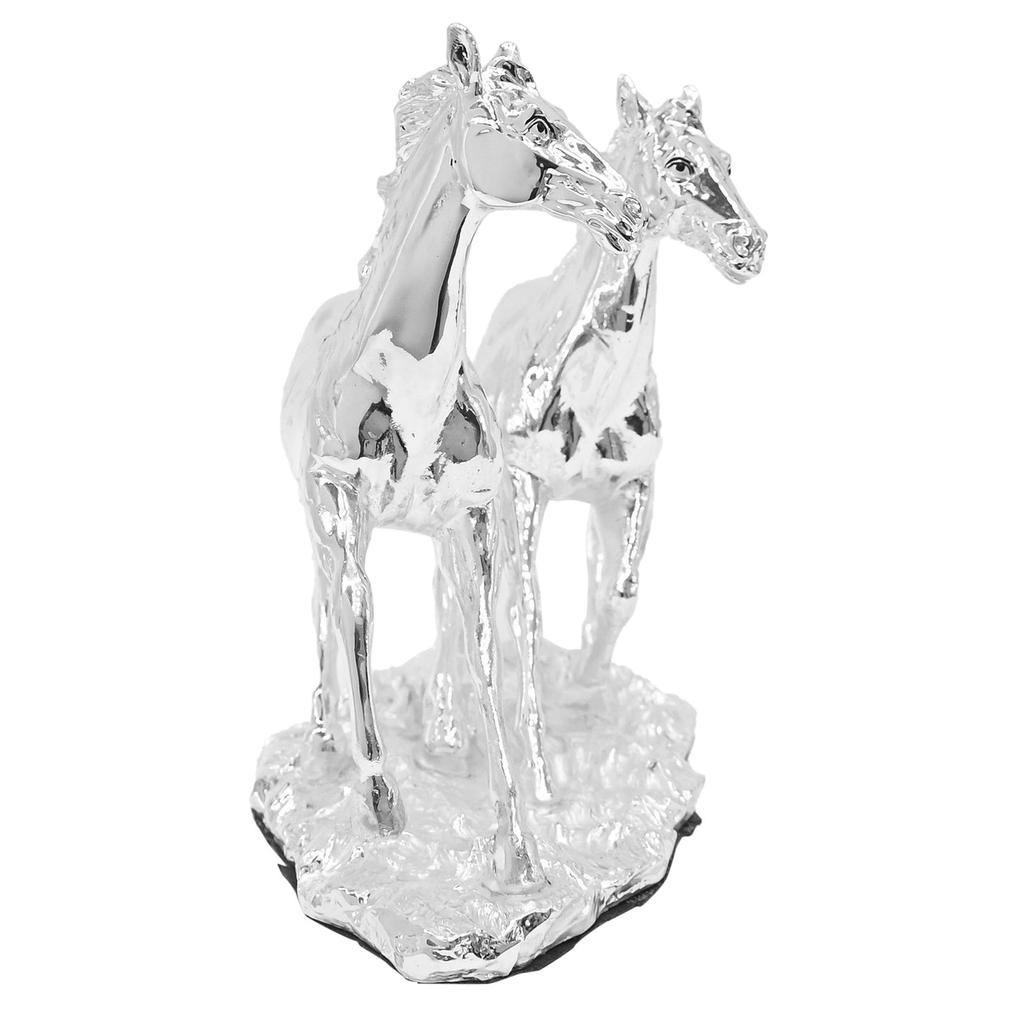 DIVINITI 999 Silver Plated Horse Idols Statue Wealth, Income, Bright Future and Vaastu For Home Décor, Office Tabletop Gift (16.5x21.5 CM)