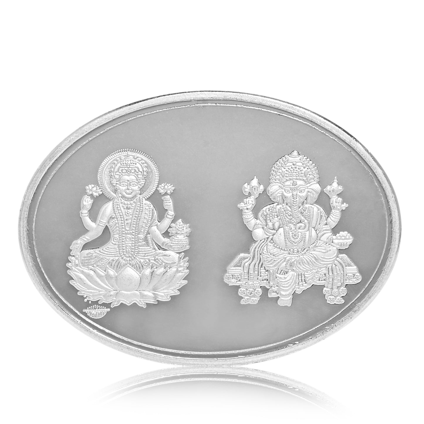 Pure Silver Coin Featuring Laxmi Ganesh with Swastik A Majestic Symbol of Wealth and Blessings for Home & Office Décor, Puja Room Diwali Gift (100g)