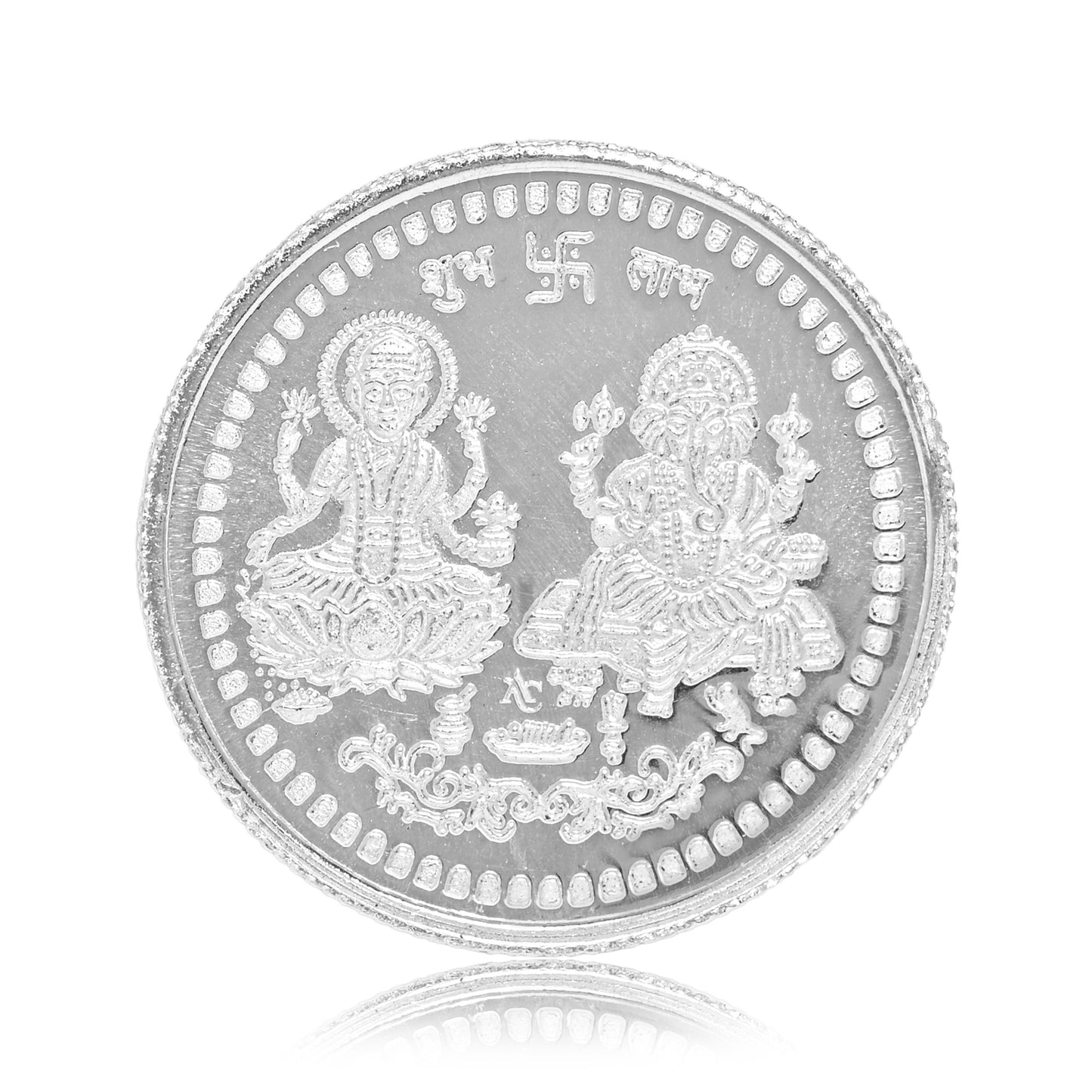 Pure Silver Coin Featuring Laxmi Ganesh with Om A Symbol of Prosperity and Spirituality for Home & Office Décor, Puja Room Diwali Gift (10g)