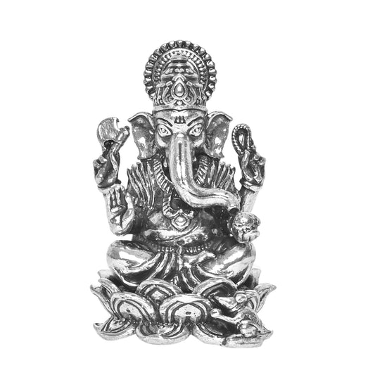 925 Pure Silver Ganesha Idol Statue Exquisite Craftsmanship for Blessings and Abundance for Home Office Décor, Tabletop, Puja Room Gift (7.5x13.9 CM, 139g)