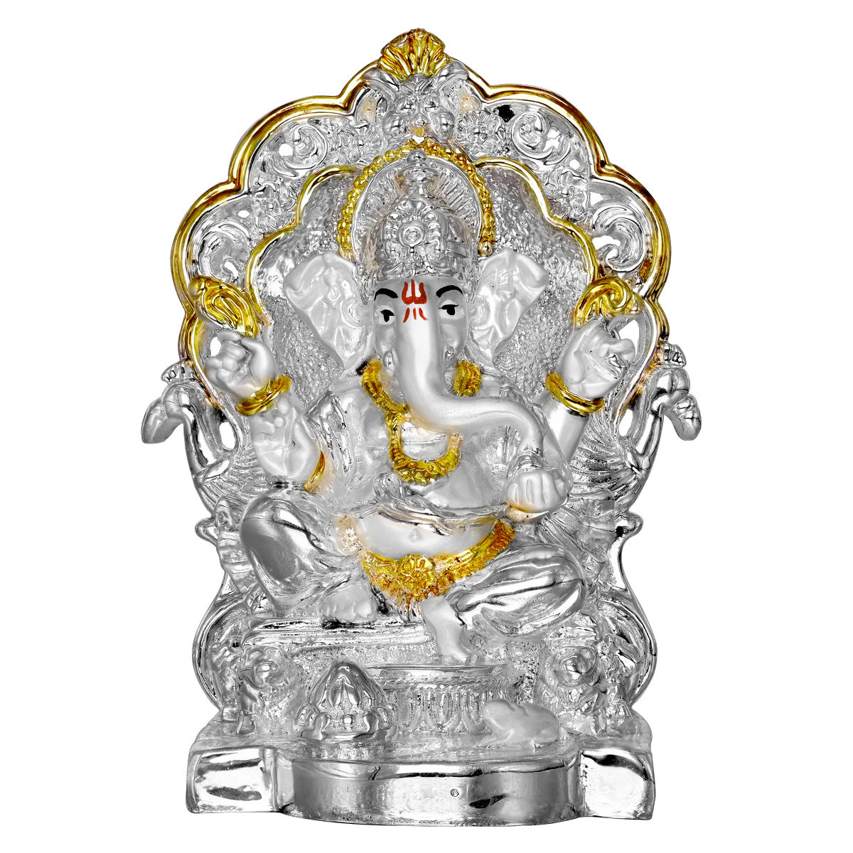 Diviniti Ganesha on Sinhasan Idol for Home Decor| 999 Silver Plated Sculpture of Ganesha| Idol for Home, Office, Temple & Table Decoration| Religious Idol For Prayer, Gift