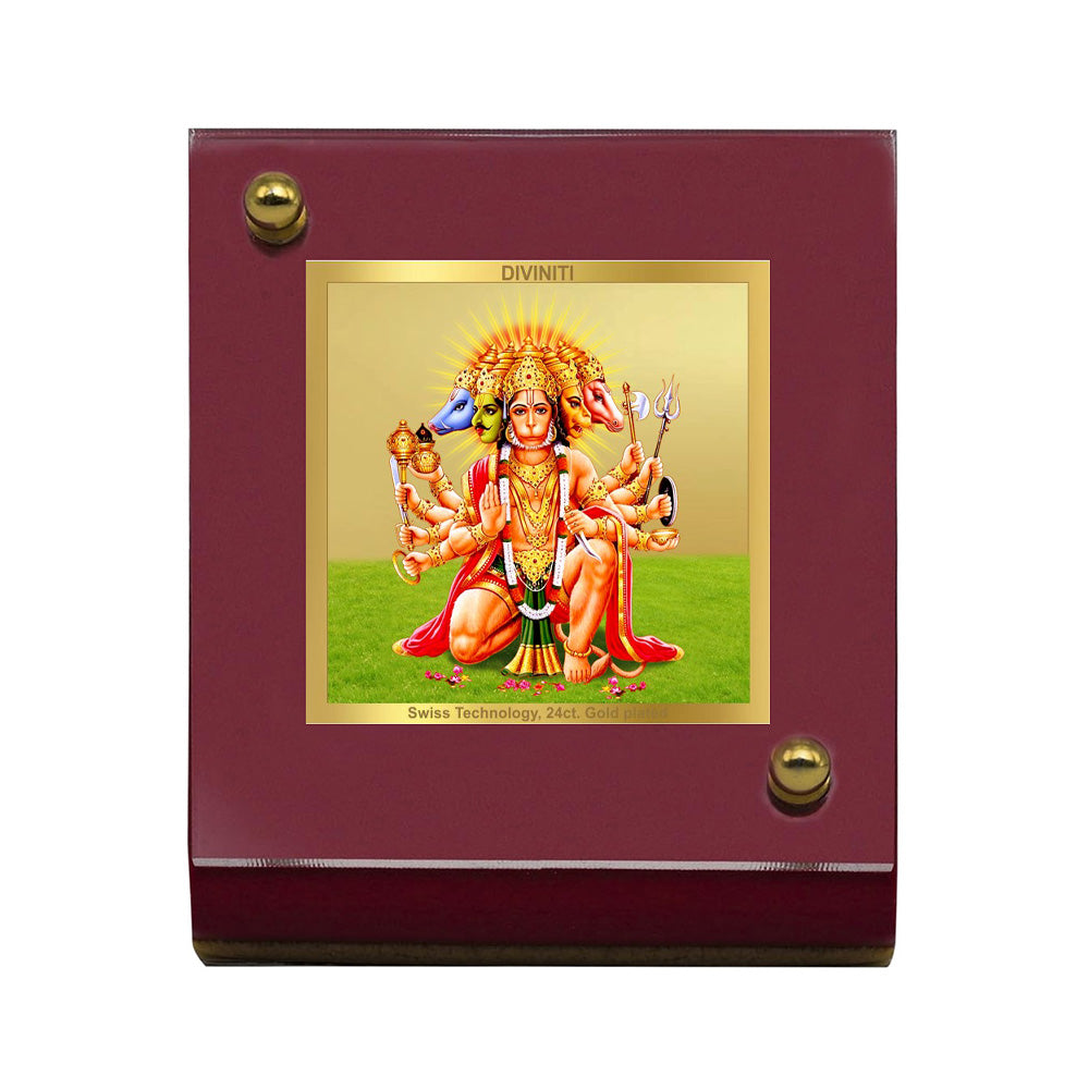 Diviniti 24K Gold Plated Lord Panchmukhi Hanuman Frame For Car Dashboard, Home Decor, Puja (MDF 1B)(5.5 x 6.5 CM)