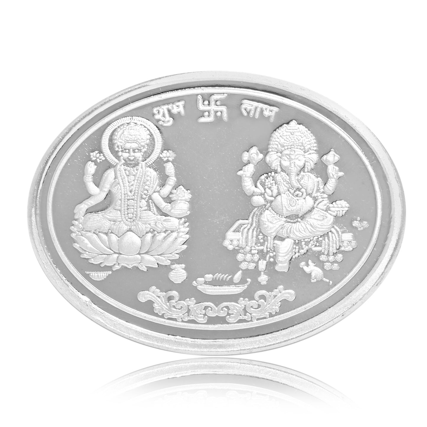 Pure Silver Coin Laxmi Ganesh with Swastik A Blessing of Prosperity and Good Fortune for Home & Office Décor, Puja Room Diwali Gift (10g)