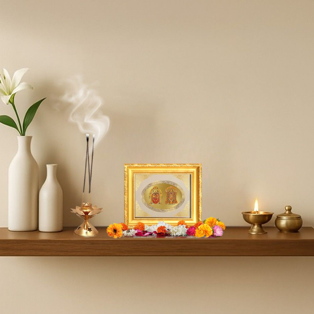 Lord Balaji & Goddess Padmavati Divine Tirupati Sacred Blessings Royal Tabletop Frame in 24K Gold Plated Foil