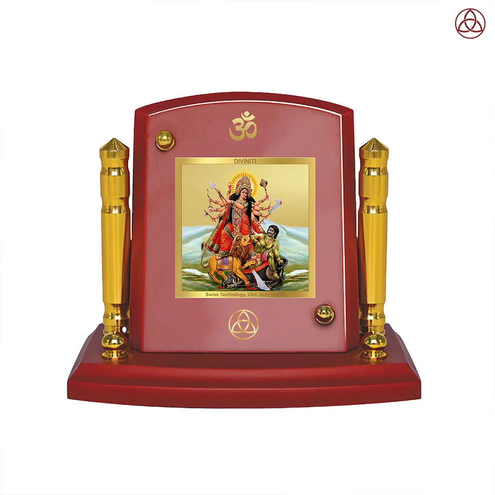 Durga Mahishasura Mardini | Goddess Durga Slaying Mahishasura Car Dashboard Frame in 24K Gold Plated Foil