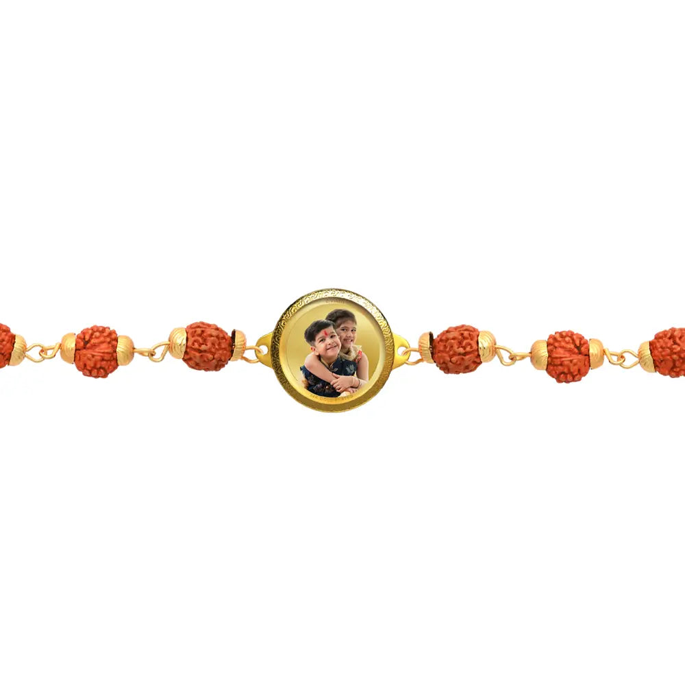 Personalized Rudraksha Rakhi with 22MM 24K Gold Plated Foil Divine Raksha Bandhan Gift