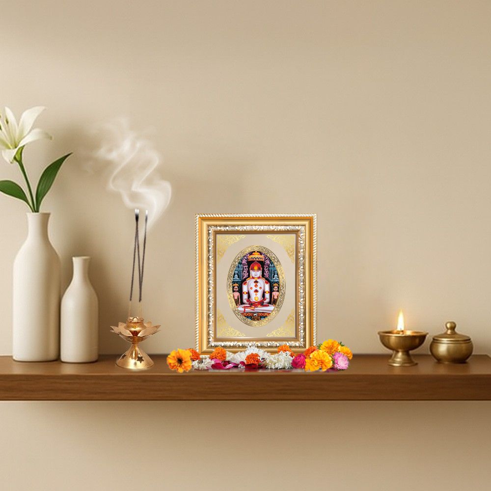 Lord Adinath (Rishabhdev) Divine Jain Tirthankara Sacred Peace Royal Tabletop Frame in 24K Gold Plated Foil