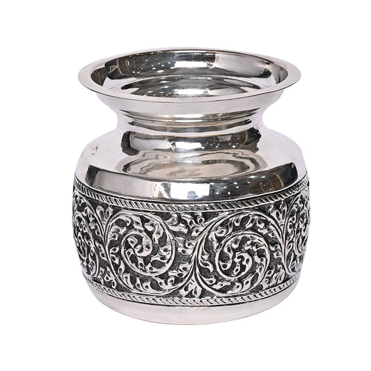Pure Silver Kalash Lota Vintage Ritual Urn, Sacred Pooja Essential, Handcrafted Temple Art (8.5x6.5x9.5 cm, 196g)