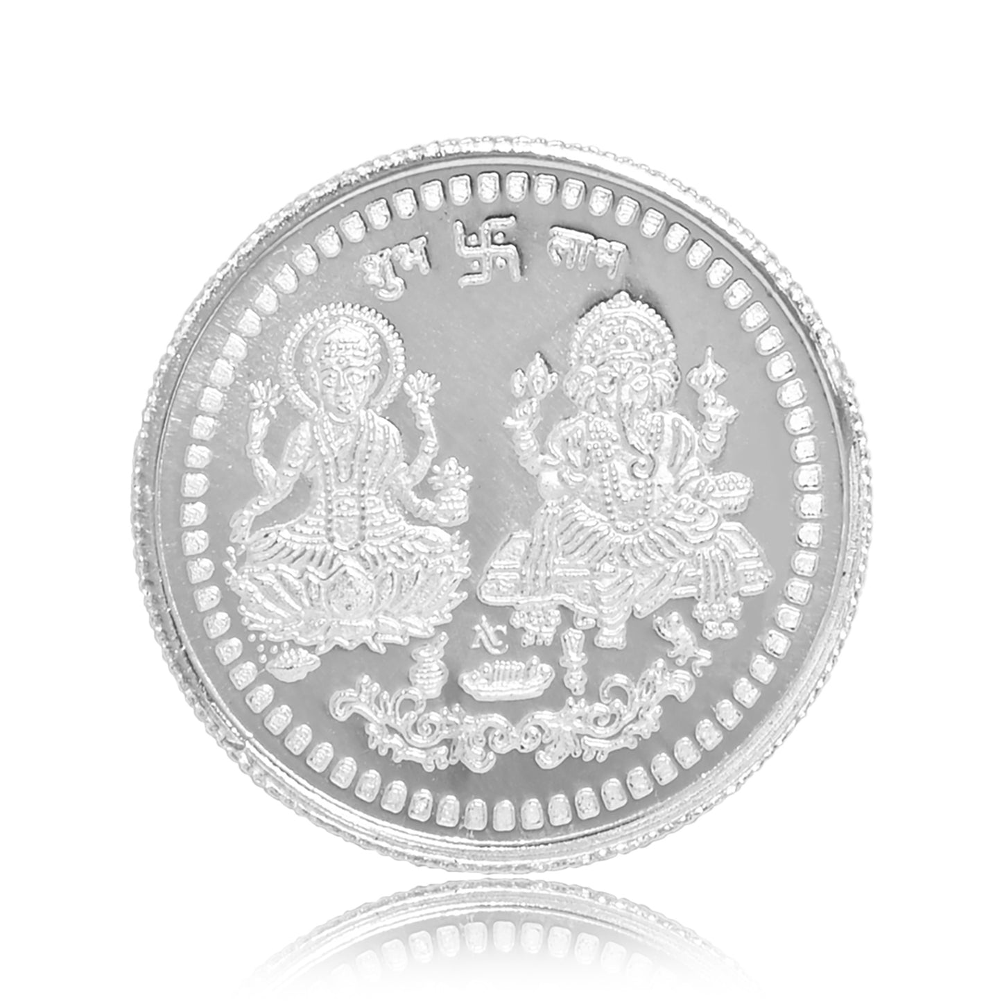 Pure Silver Coin Featuring Laxmi Ganesh & Om A Sacred Symbol of Prosperity and Spirituality for Home & Office Décor, Puja Room Diwali Gift (20g)