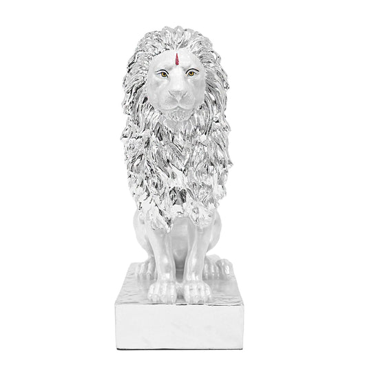 Diviniti 999 Silver Plated Lion Idol Showpiece Statue for Home Décor, Office Tabletop Corporate Gifts (21.8x12.7x8.8 CM)