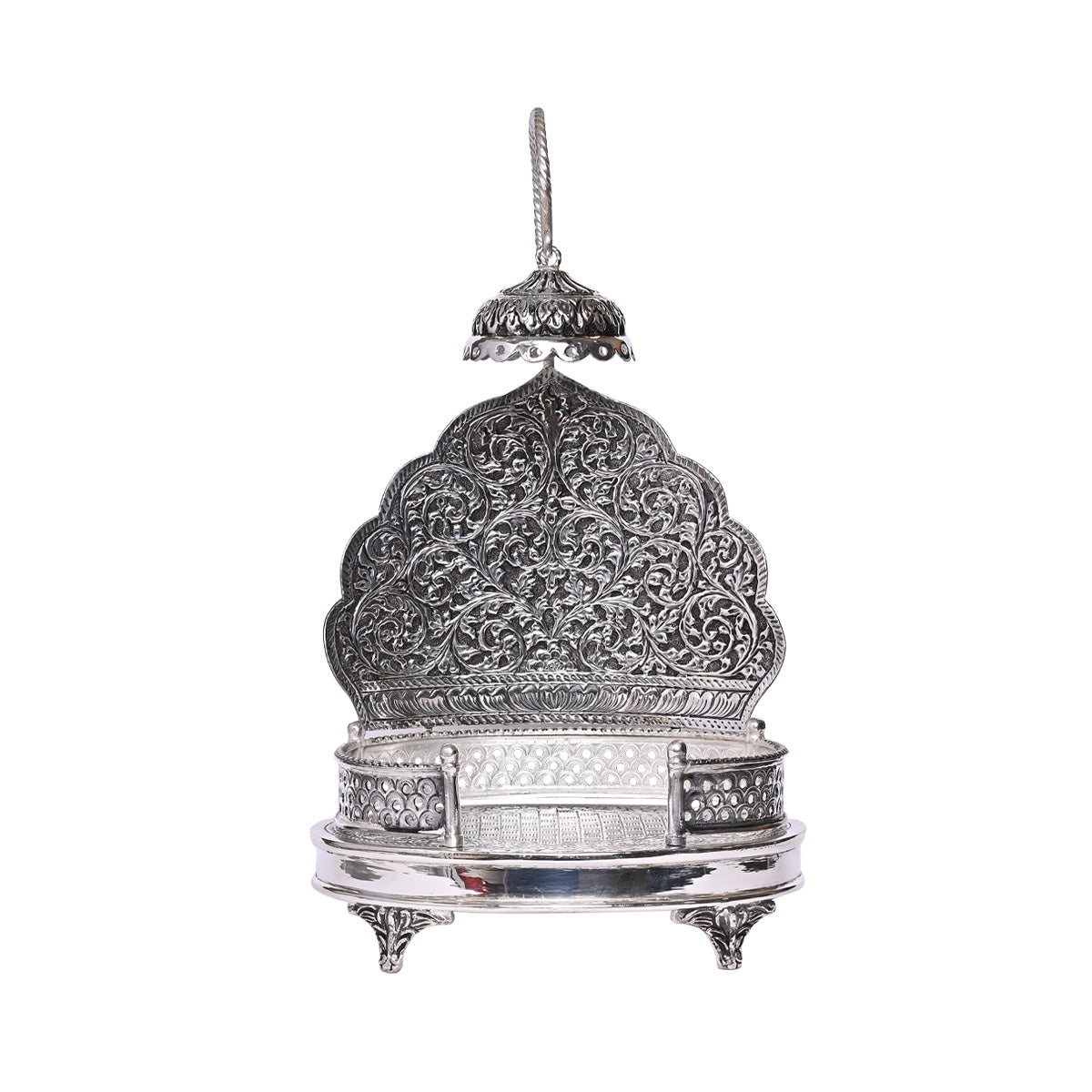Pure Silver Singhasan Mandir Antique Temple Divine Décor Vintage Handcrafted Pooja Stand (17x18.5x26 cm,669.5g )