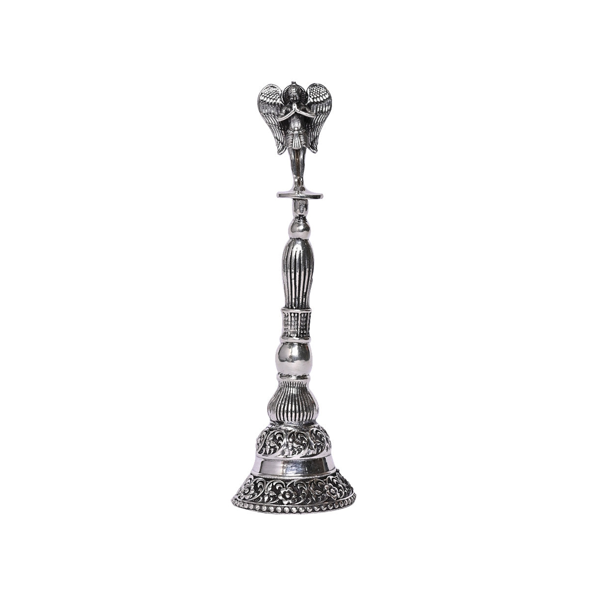 Pure Silver Puja Bell Handcrafted Temple Bells, Sacred Ritual Decor, Vintage Spiritual Art (3.5x12 cm,81g)