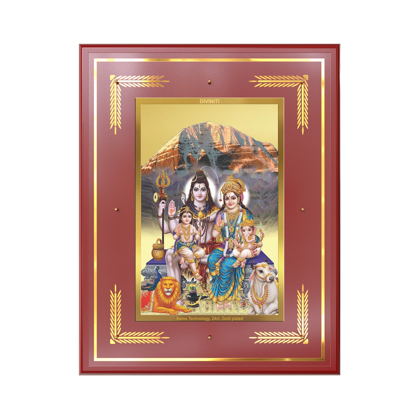 Shiva Parivar | Divine Family of Lord Shiva Wall Mount Photo Frame in 24K Gold Plated Foil