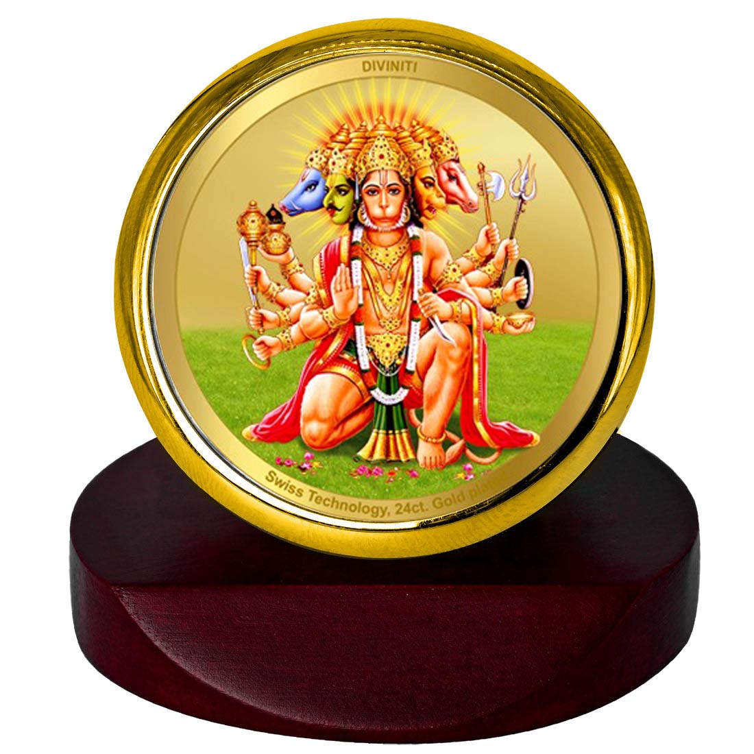Diviniti 24K Gold Plated Panchmukhi Hanuman Photo Frame for Car Dashboard, Home Decor, Table Top, Puja Room Worship and Festival Gift MCF1CGOLD (5.5x5 CM)