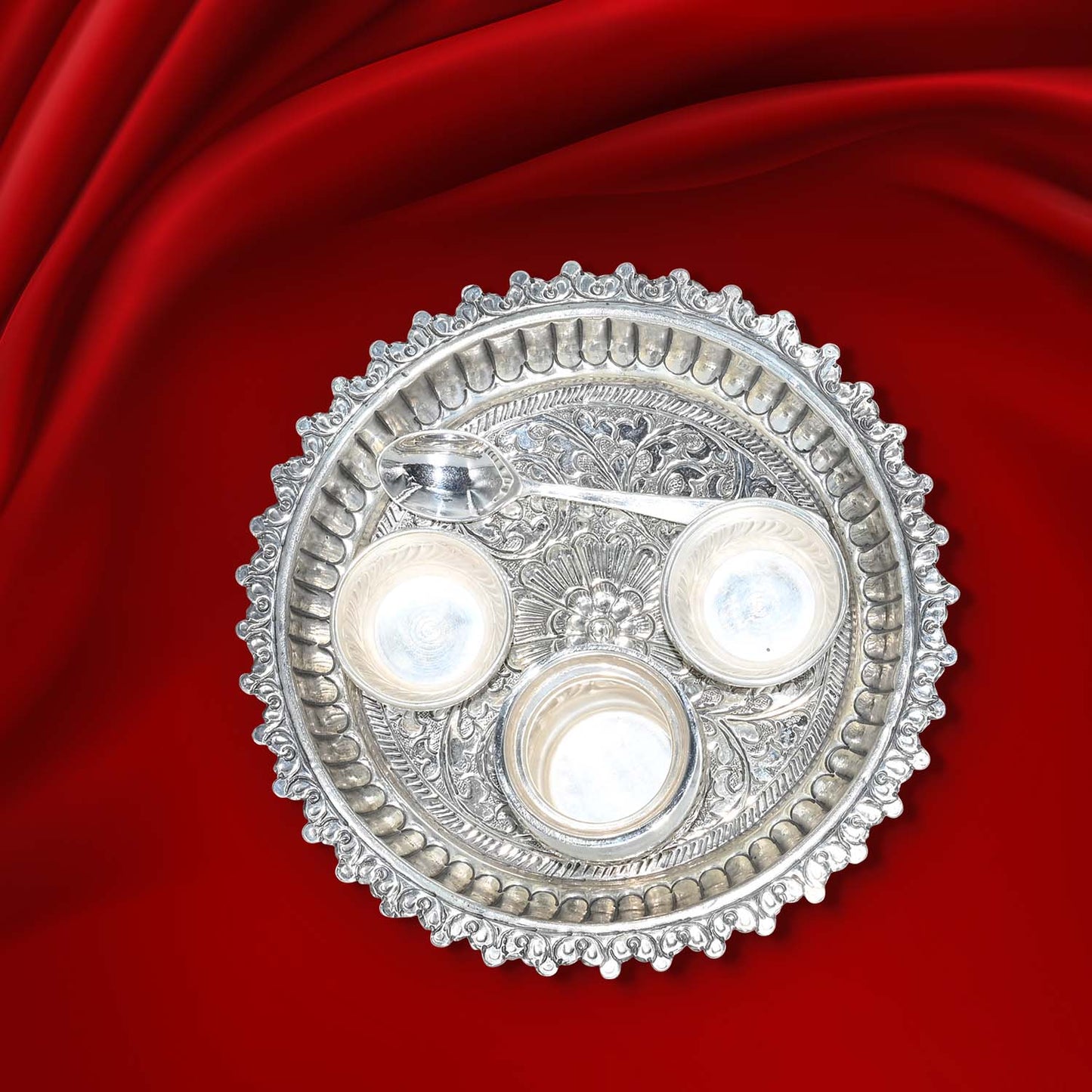 Pure Silver | Traditional Vintage Puja Thali Handcrafted for Sacred Rituals and Timeless Grace (275 g)
