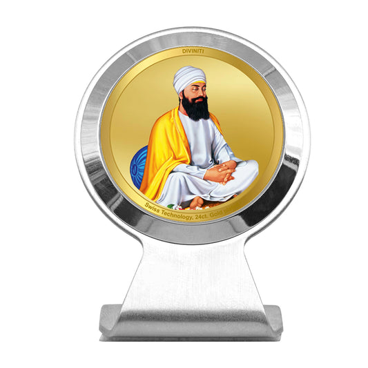 Diviniti 24K Gold Plated Guru Tegh Bahadar Sahib Ji Frame for Car Dashboard, Home Decor, Worship, Tabletop & Festival Gift MCF1CR (6.2x4.5 CM)
