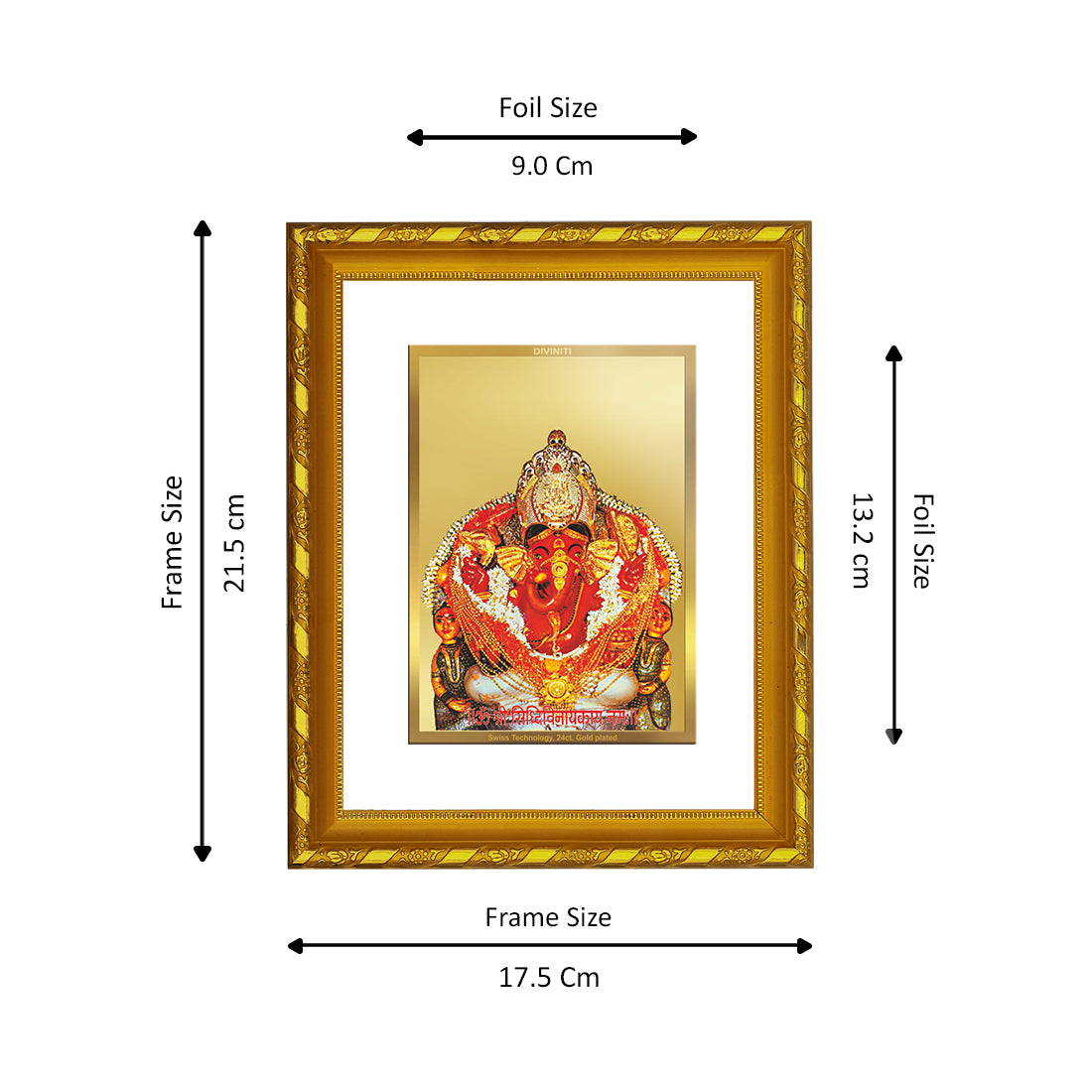DIVINITI 24K Gold Plated Foil Siddhivinayak Photo Frame For Home Decor, Worship, Festival (DG 103 Size 2) (21.5 X 17.5 CM)