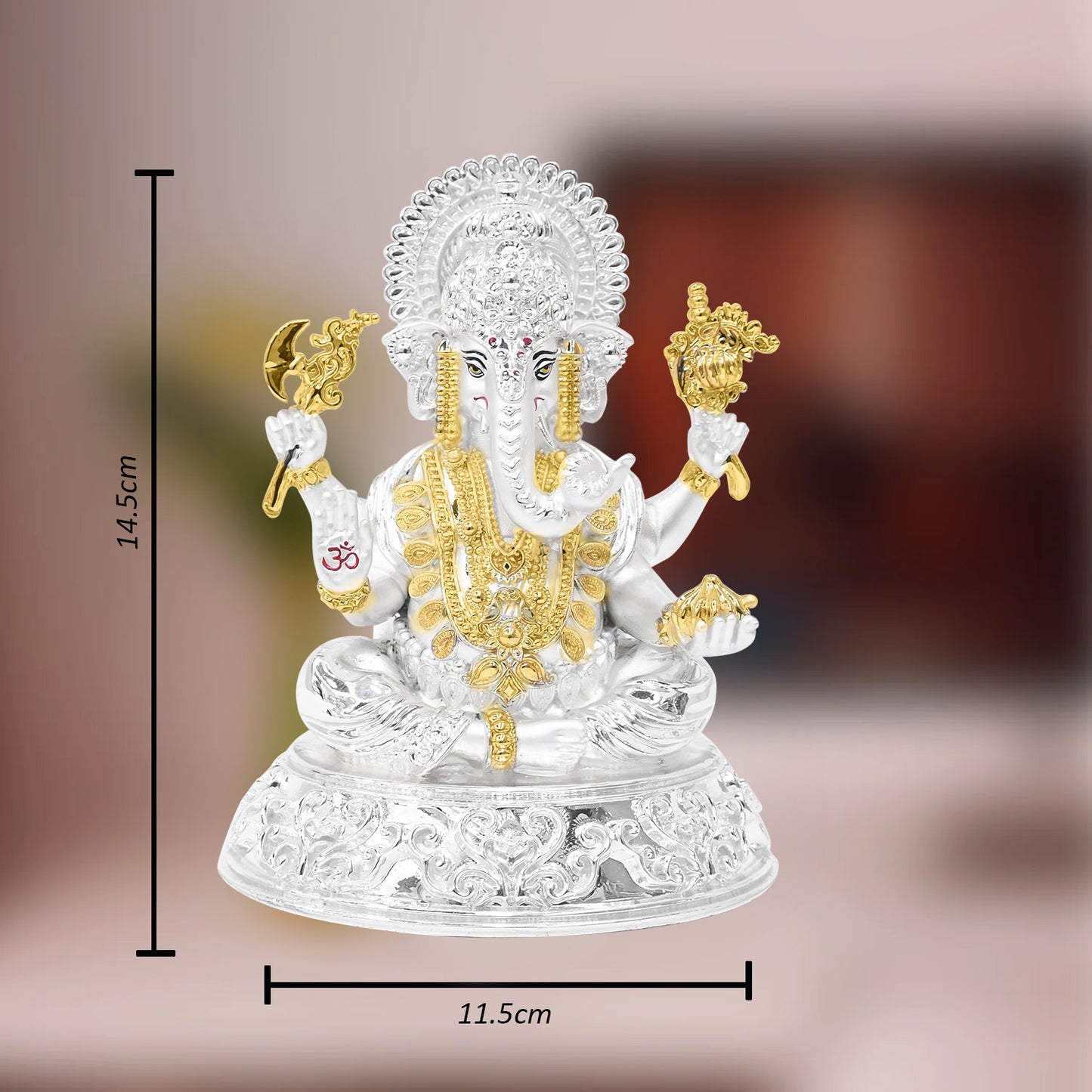 DIVINITI 999 Silver Plated Ganesha Idol | Exquisite Divine Statue for Home Decor, Office Table Top, Pooja Room & Gift (14.5X11.5CM)