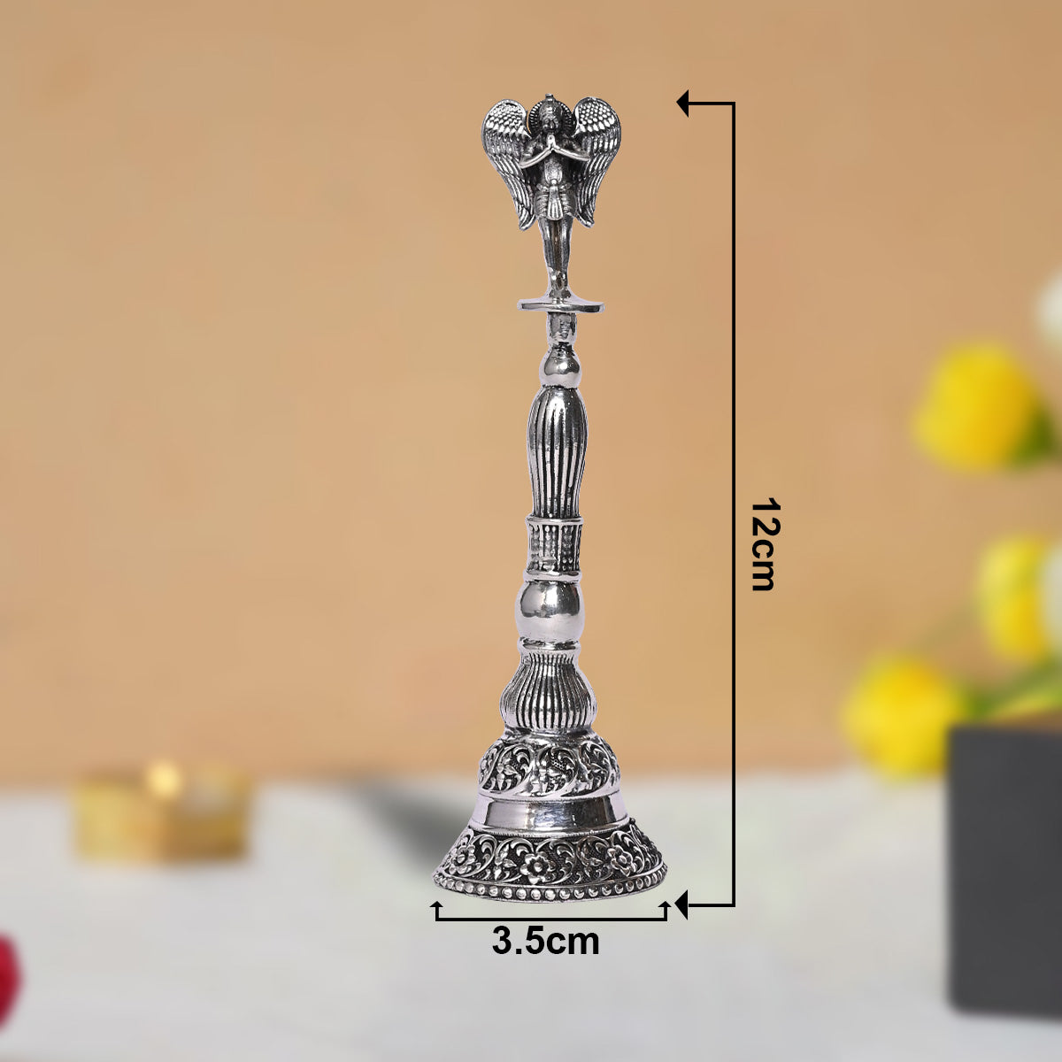 Pure Silver Puja Bell Handcrafted Temple Bells, Sacred Ritual Decor, Vintage Spiritual Art (3.5x12 cm,81g)