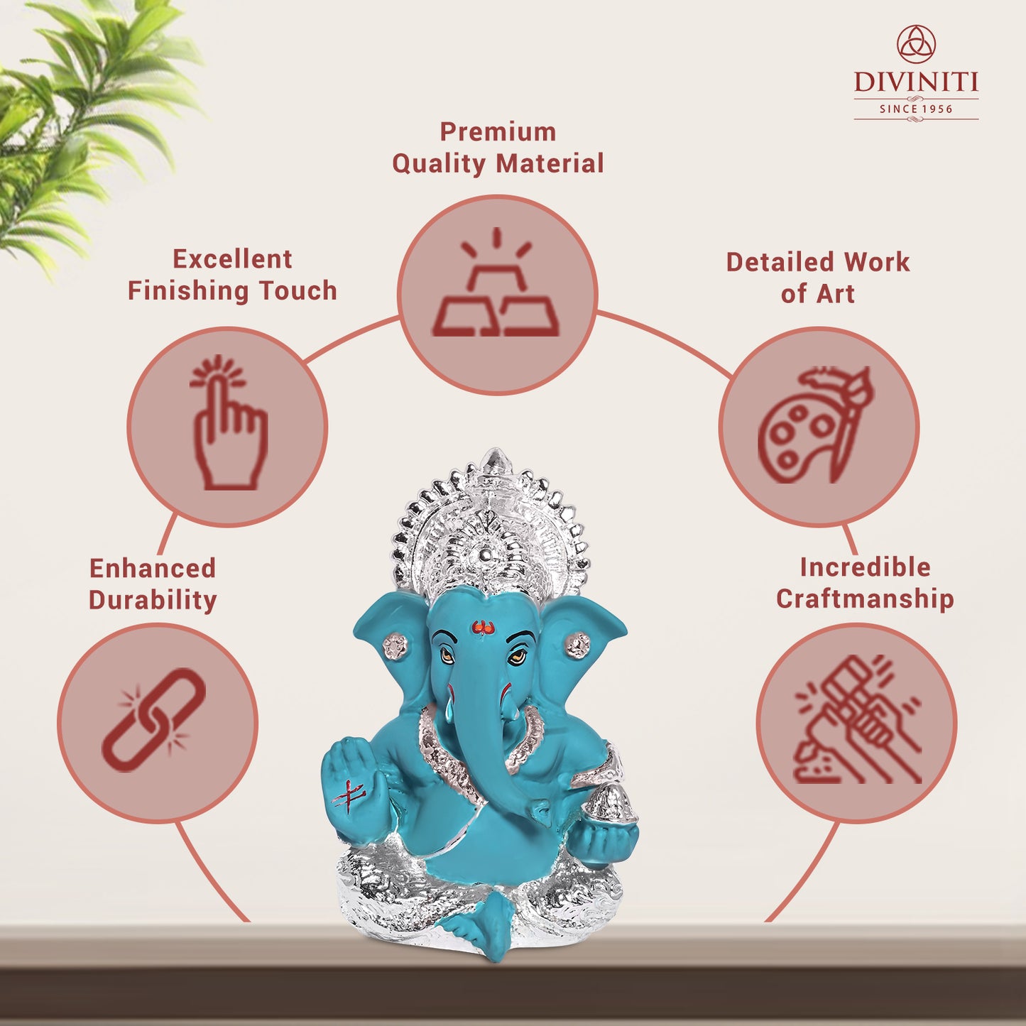 Diviniti 999 Silver Plated Resin Lord Ganesha Idol for Car Dashboard Tabletop for Home Decor Mandir Puja Gift Teal (8.4x4.2cm)