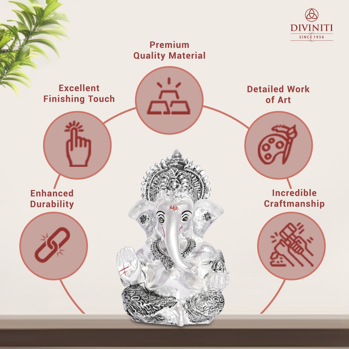 Diviniti 999 Silver Plated Resin Lord Ganesha Idol for Car Dashboard Tabletop for Home Decor Mandir Puja Gift Silver (8.4x4.2cm)