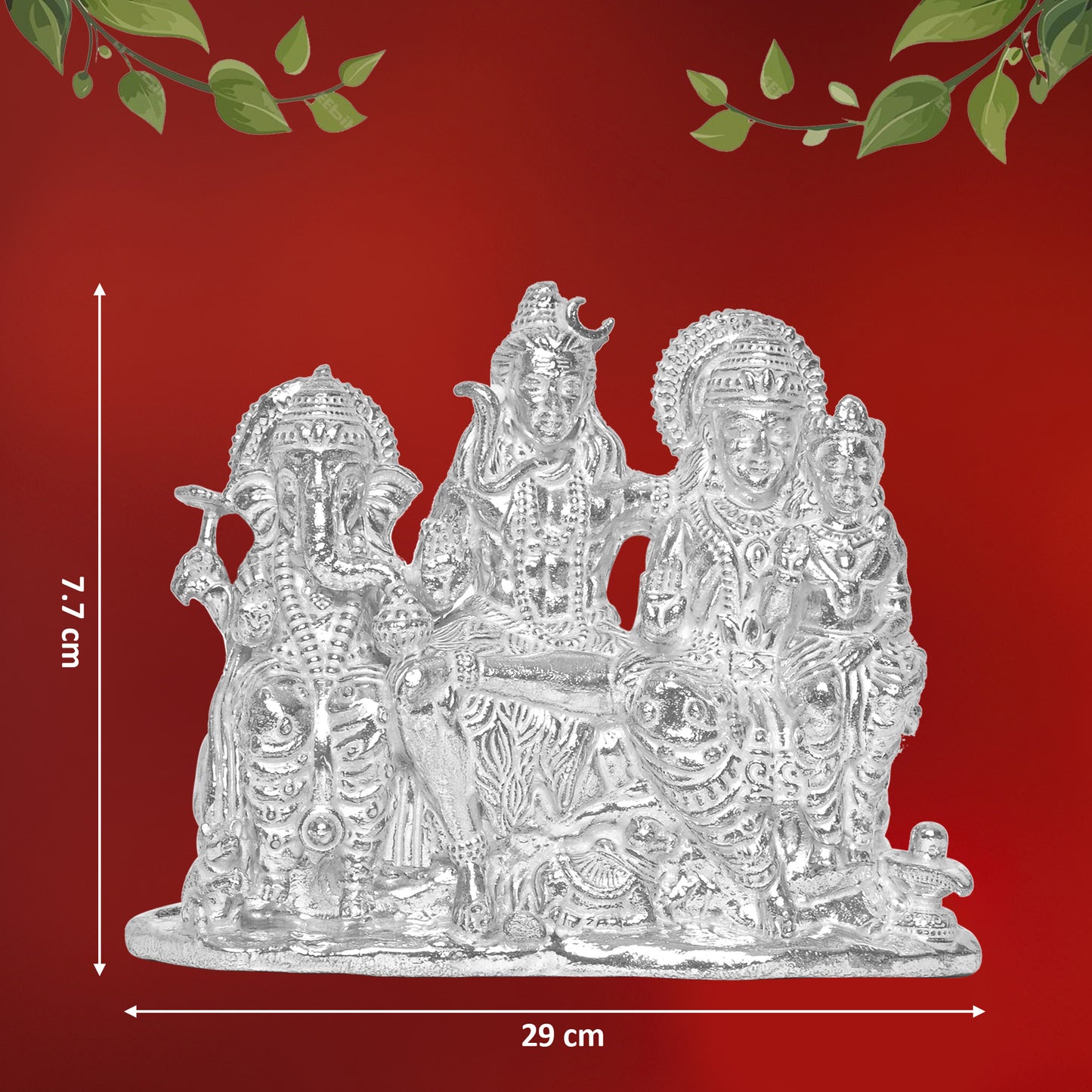 925 Pure Silver Shiv Parivar Idol Statue Elegant Divine Family Blessings for Home Office Décor, Tabletop, Puja Room Gift (7.7x29 CM, 290g)