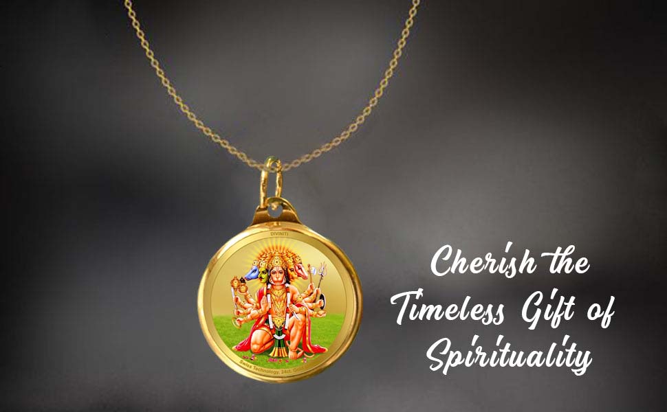 Diviniti 24K Gold Plated Lord Panchmukhi Hanuman & Yantra 28MM Double Sided Pendant For Men, Women & Kids