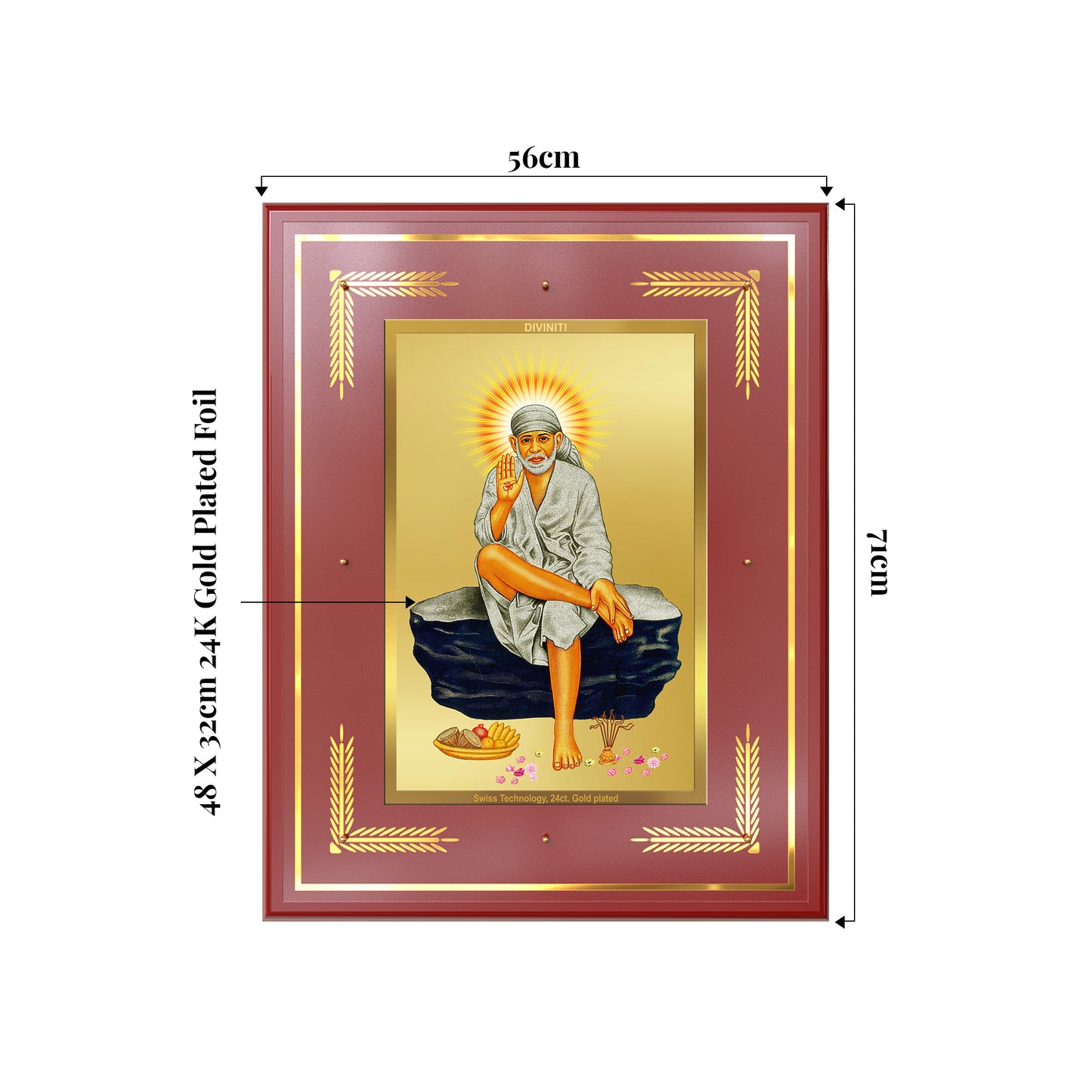 Sai Baba of Shirdi | Saint of Faith & Compassion Wall Mount Photo Frame in 24K Gold Plated Foil