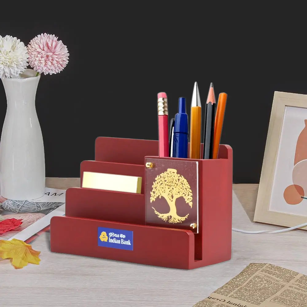 Customized MDF Pen Holder With 24K Gold Plated Tree of Life Foil For Home & Office