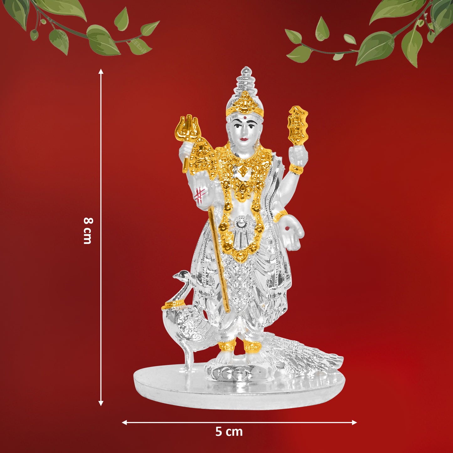 Diviniti 999 Silver Plated Kartikeya Idol Statue Exquisite Spiritual Symbol of Victory for Home & Office Pooja Room Gift (8x5 CM)
