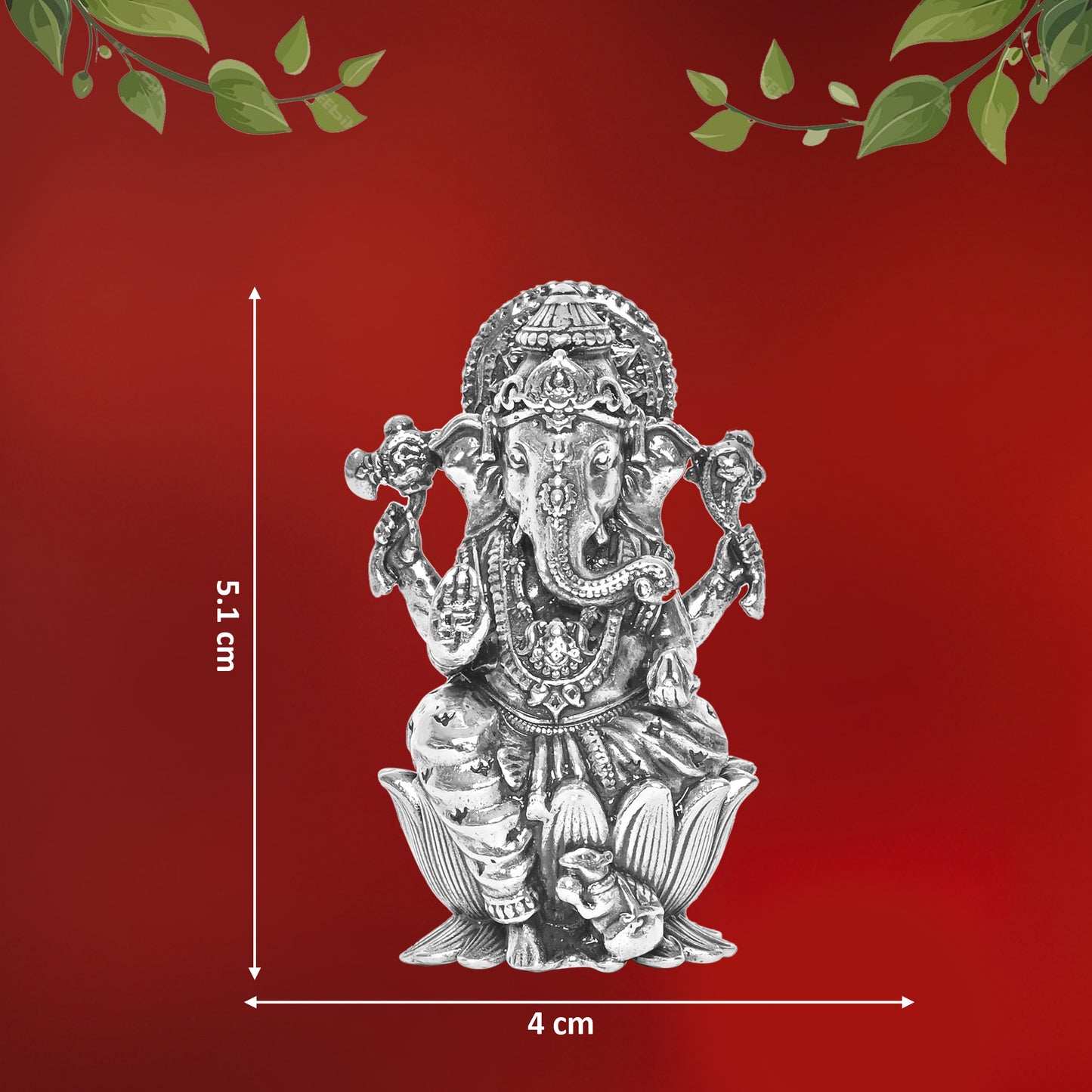 Diviniti 925 Pure Silver Ganesha Idol Statue Exquisite Craftsmanship for Blessings and Abundance for Home Office Décor, Tabletop, Puja Room Gift (4x5.1 CM, 51g)
