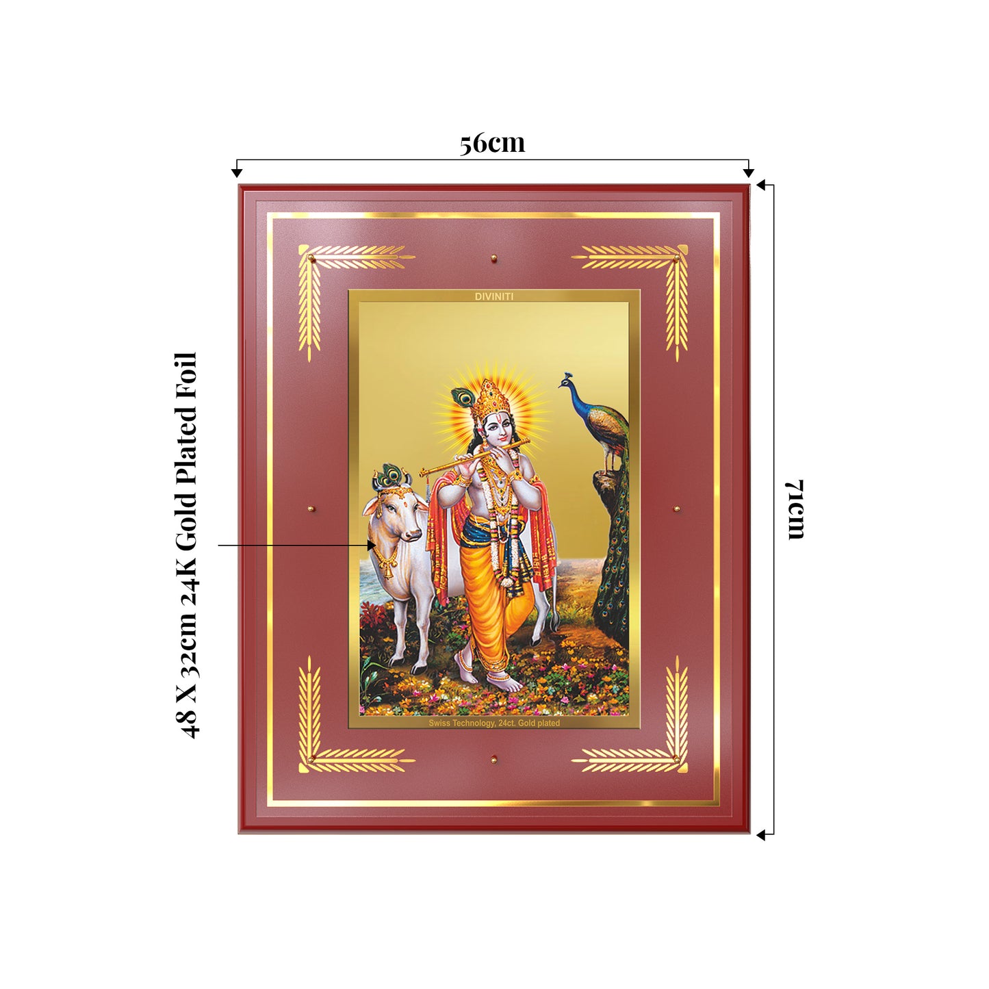 Lord Krishna with Surbhi Cow | Divine Wall Mount Photo Frame in 24K Gold Plated Foil