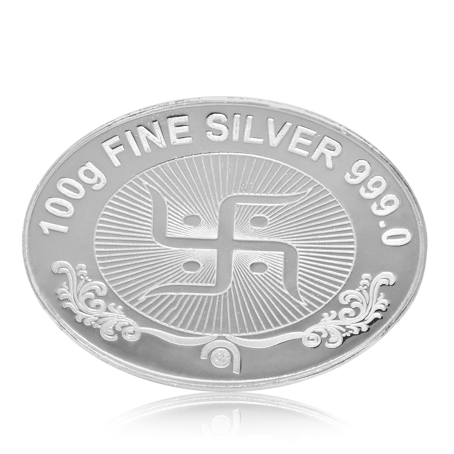 Pure Silver Coin Featuring Laxmi Ganesh with Swastik A Majestic Symbol of Wealth and Blessings for Home & Office Décor, Puja Room Diwali Gift (100g)