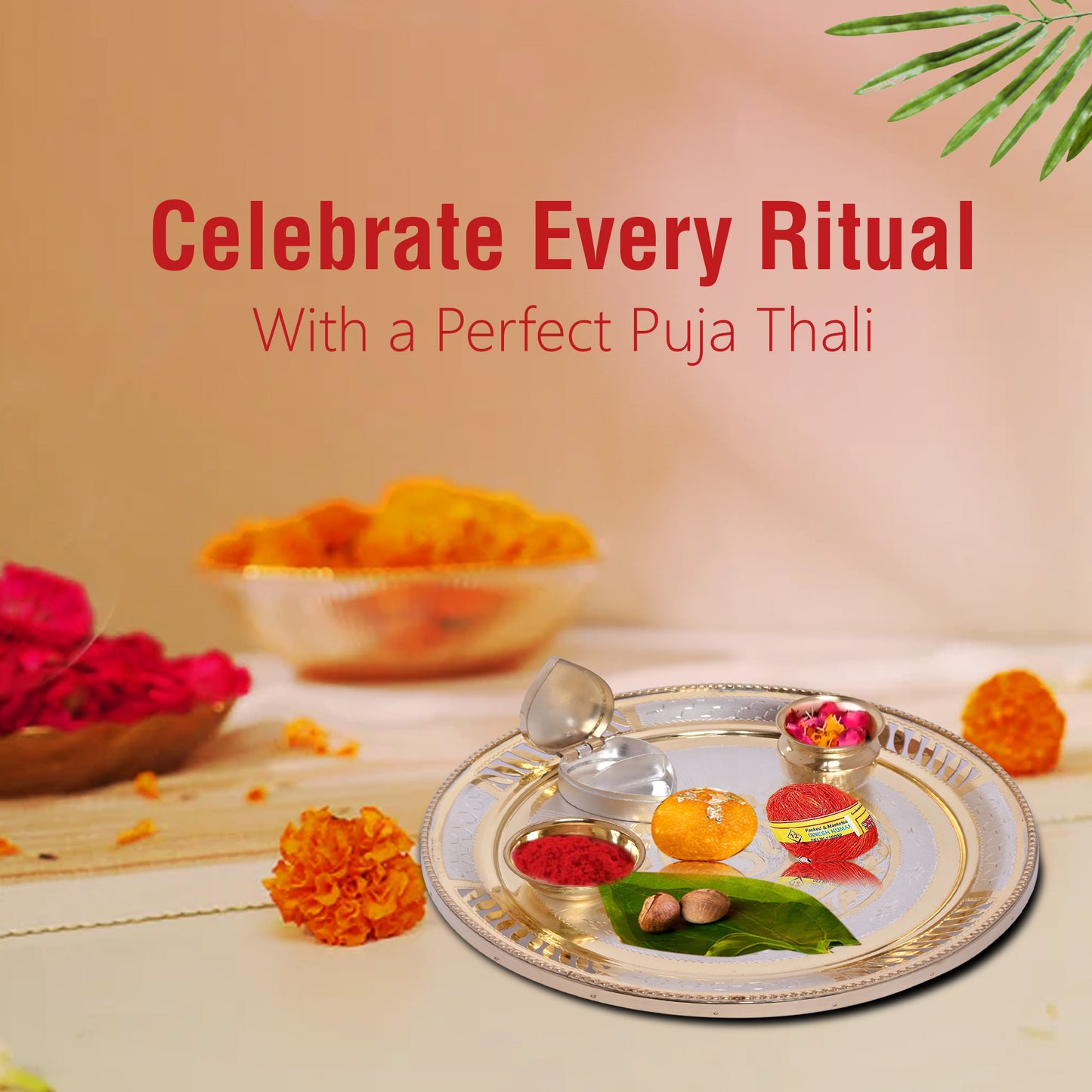 Diviniti 24K Gold Plated Puja Thali Kit Luxurious Tradition for Spiritual Ceremonies for Home & Office Décor, Puja Room Diwali Gift (324g)