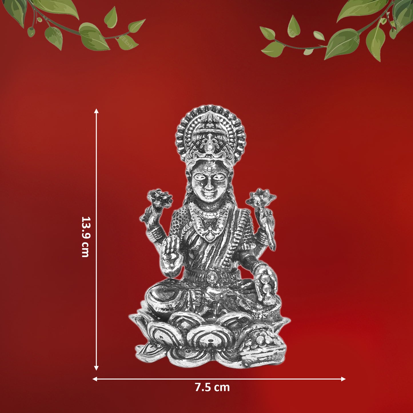 925 Pure Silver Laxmi Ji Idol Statue Divine Elegance Wealth and Prosperity for Home Office Décor, Tabletop, Puja Room Gift (7.5x13.9 CM, 139g)