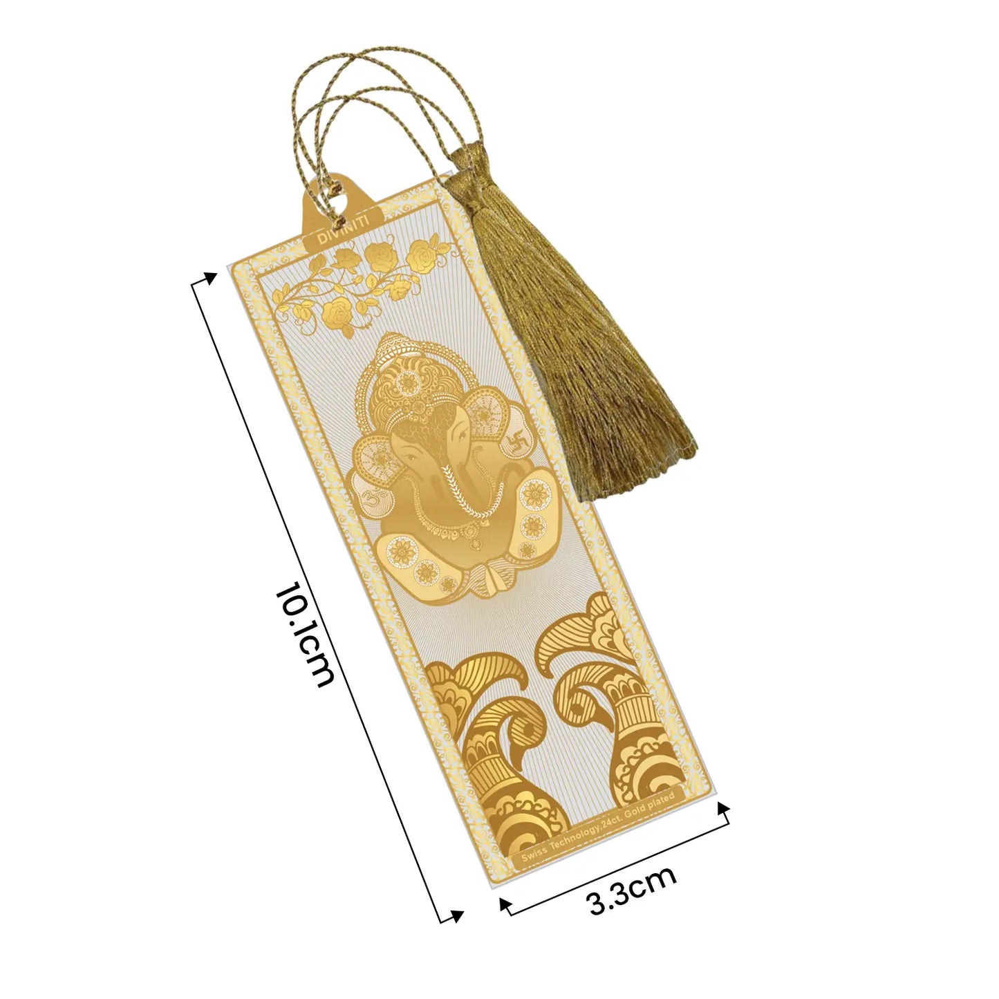 Diviniti 24K Gold Plated Bookmark with String | Design - Ganesha| Size -10cm x 4cm|Luxury Gifting