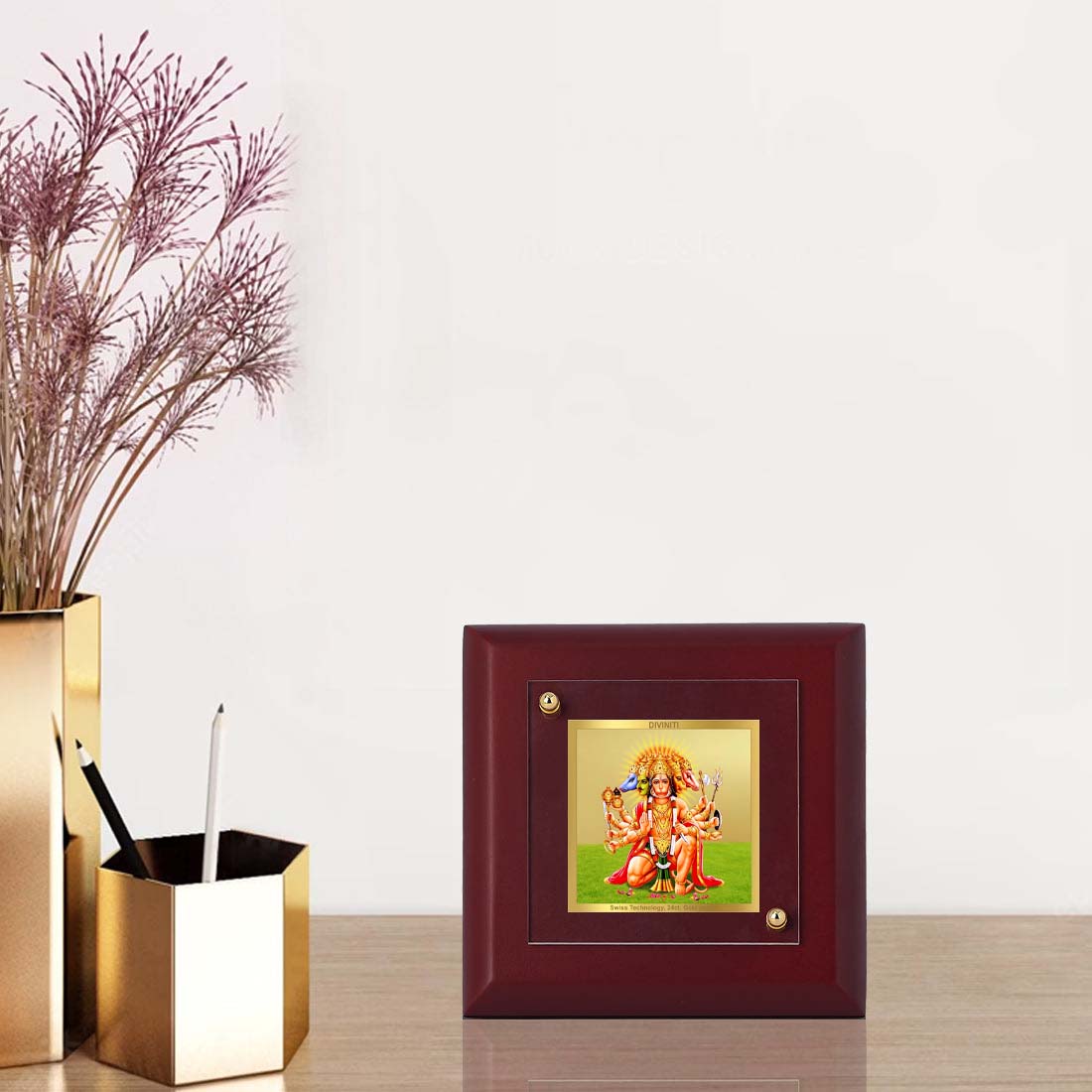 Diviniti 24K Gold Plated Lord Panchmukhi Hanuman Photo Frame for Home & Office Decor, Tabletop, Puja Room, Gift | MDF Size 1A (10x10 CM)