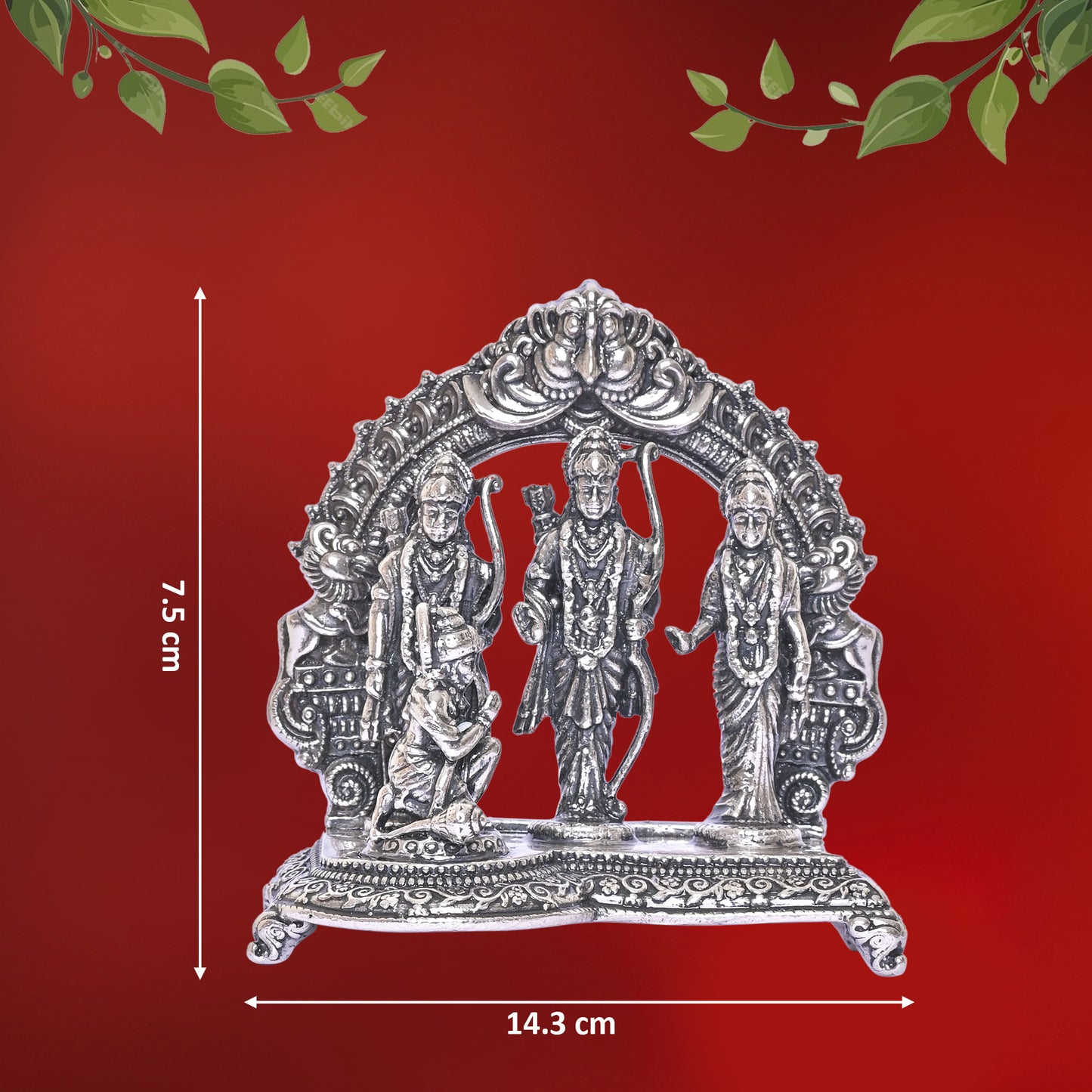 925 Pure Silver Ram Darbar Idol Statue Stunning Tribute to Divine Grace Spiritual Devotion for Home Office Décor, Tabletop, Puja Room Gift (7.5x14.3 CM, 143g)